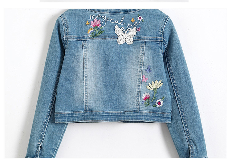 Modern Design Embroidery Jeans Jacket For Girls , Spring Girls Jeans Coat