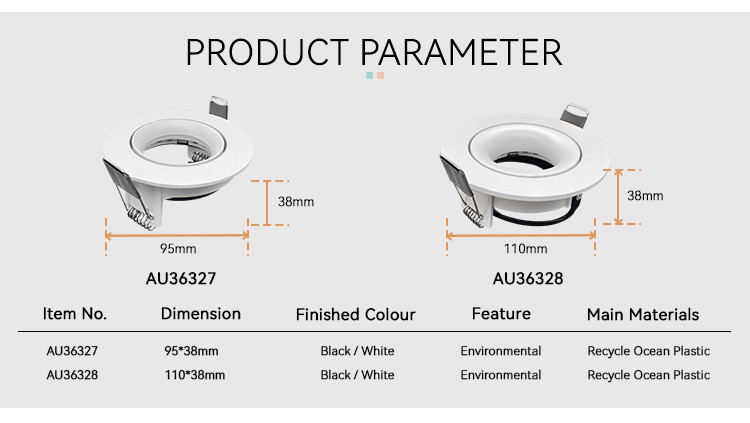 Ocean Plastic MR16 Downlight Housing 360 Degree Gyro Downlight Enclosure