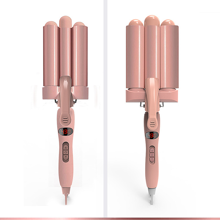LCD Temperature Display Three Barrel Hair Waver for Beachy Frizz Free Waves