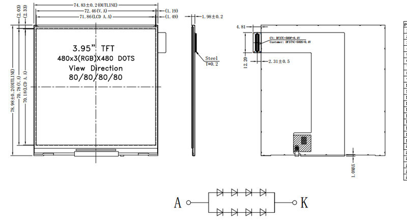 IPS Transmissive LCD Display Module 4 Inch 350cd/m2 COG FPC With Rgb