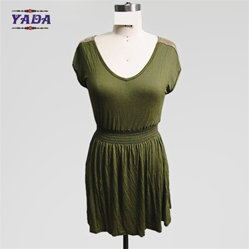 Ladies button down elastic waist slim casual mini skirt sexy woman big size lady dress with low price