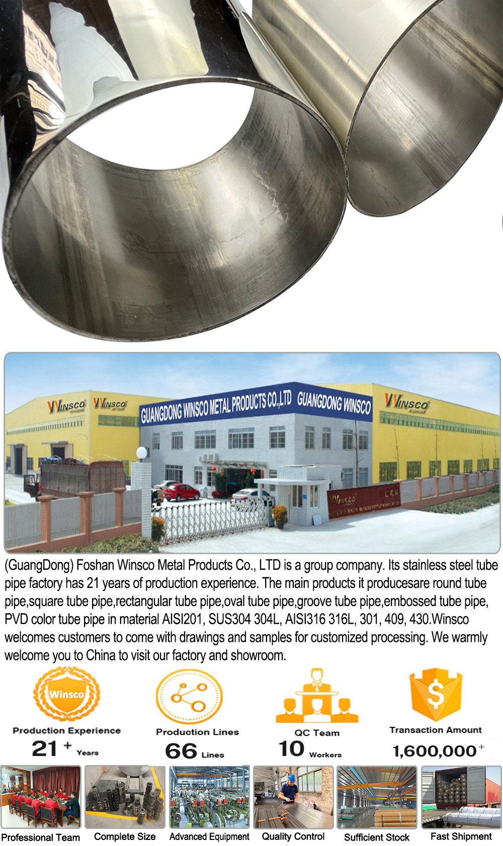 High Temperature Resistance 159mm Inox Welded Tube AISI201 304 316 Large Diameter Round Stainless Steel Thick Wall Pipe