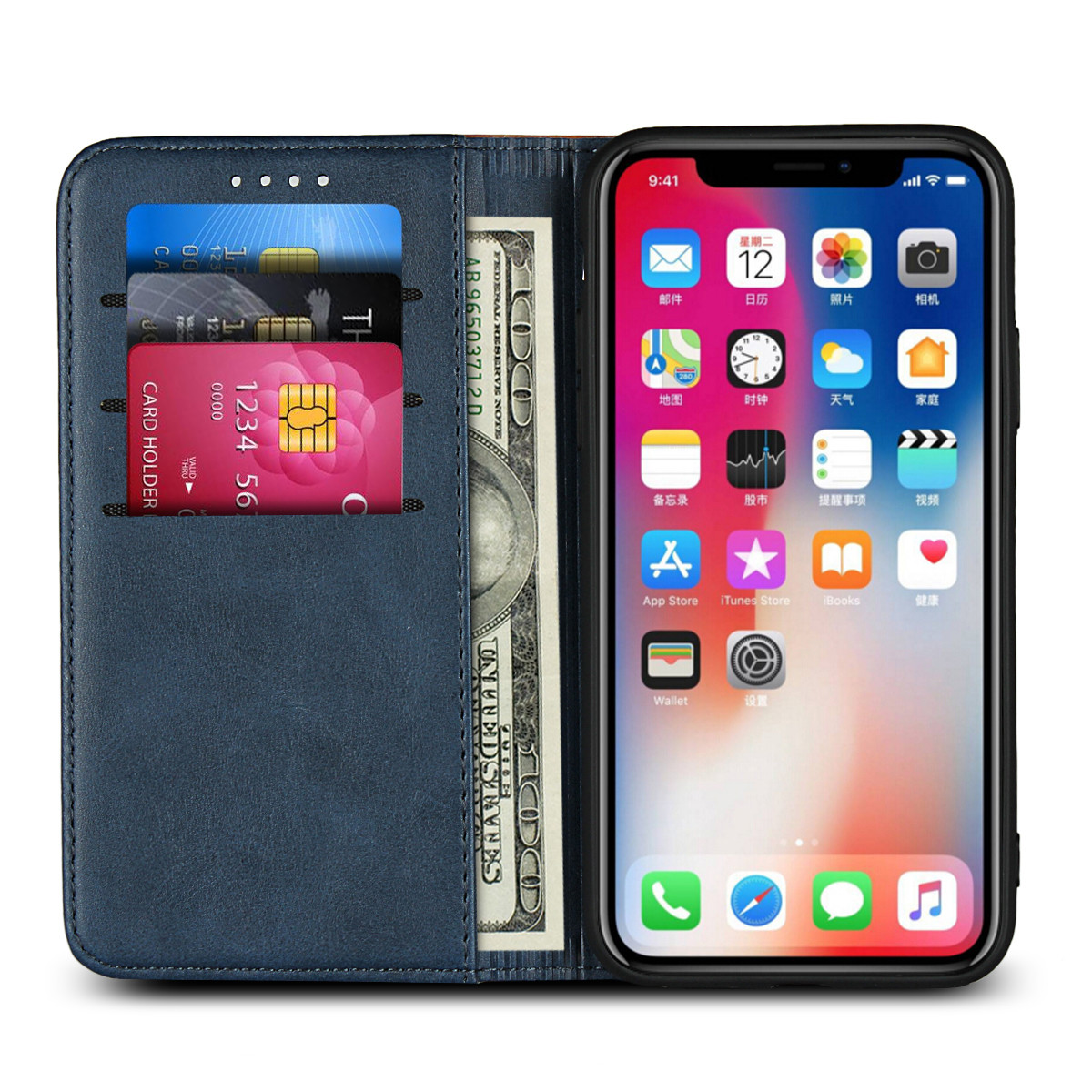 iPhone XS Wallet Case, Assorted Color Flip Cover[Kickstand Feature] For Apple iPhone 6,7,8,X,XS,XS MAX,XR
