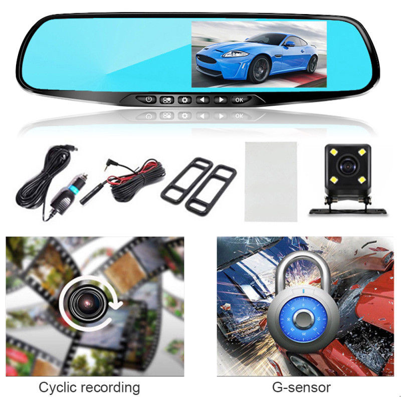 OEM Dual Cameras 2 Channel Blackbox DVR Dash Cam Rearview Mirror Full HD1080p
