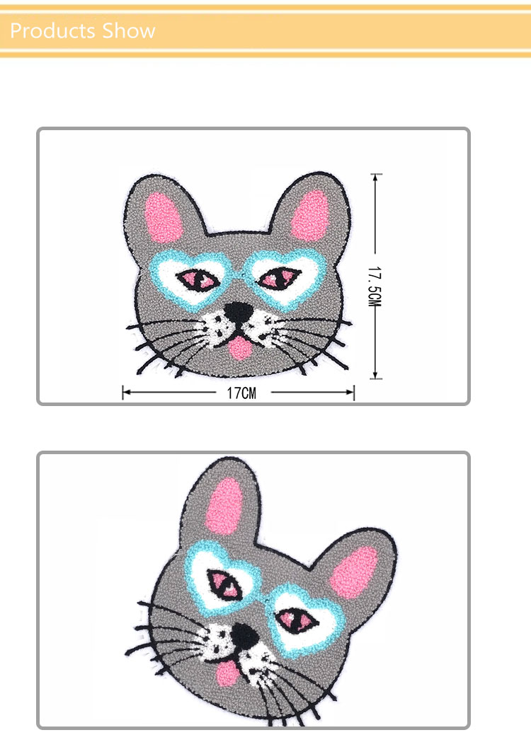 Grey Cat Custom Sew On Patches , Handmade Sew On Animal Patches Towel Material