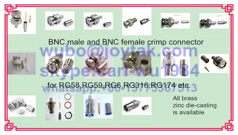 BNC male crimp connector and BNC female crimp connector for RG58 RG59 RG6 coaxl cable