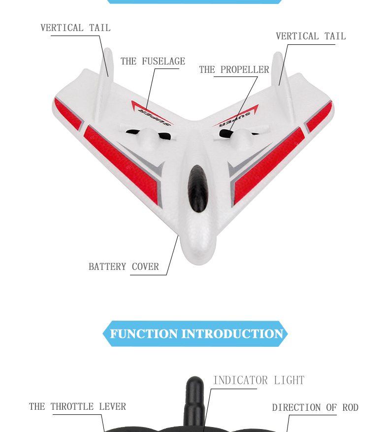 4K UHD Video Capture Resolution Durable Remote Control Airplane Toy Foam Fixed Wing Glider Airplane RC Aircraft Model