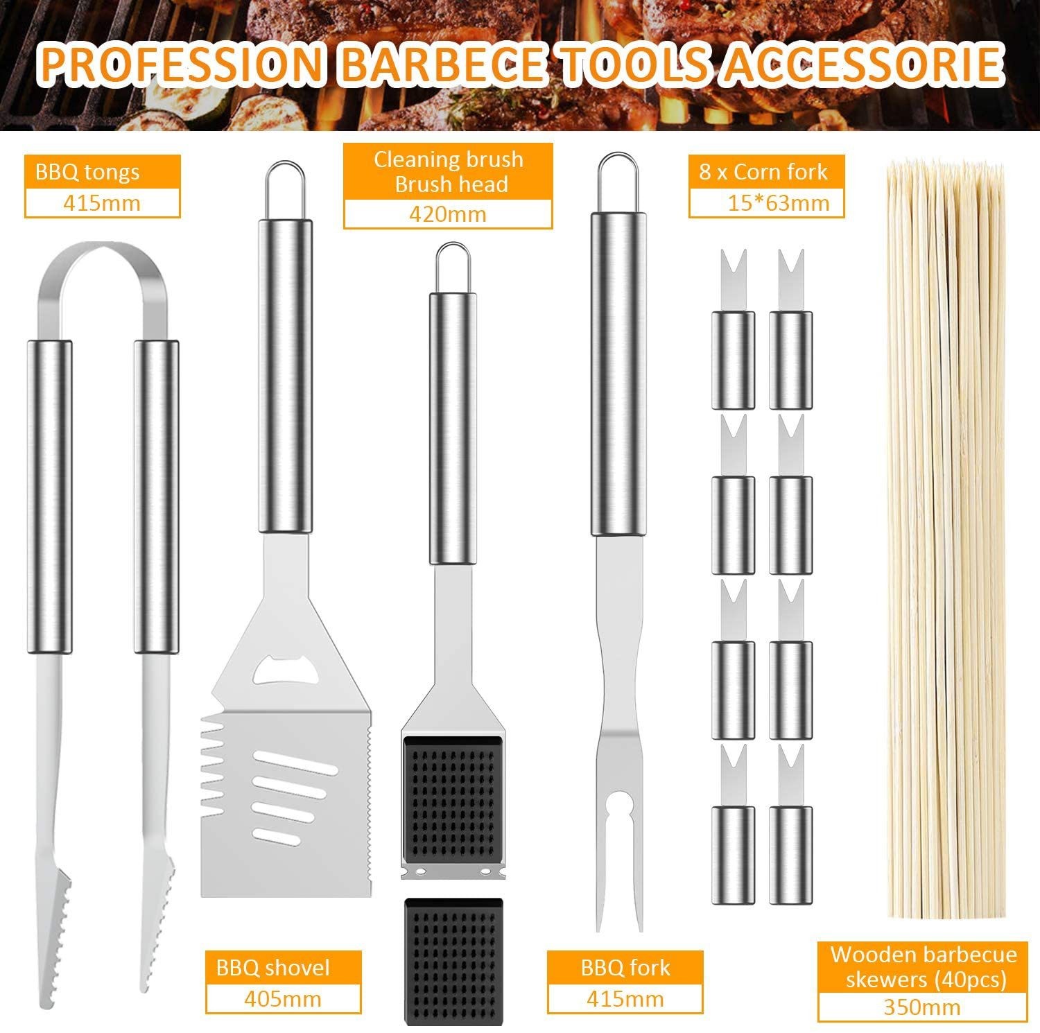 45Pcs Stainless Steel BBQ Grill Supplies