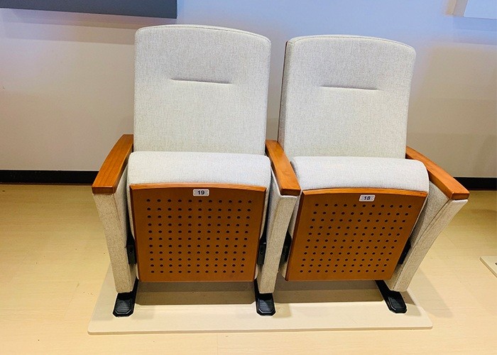 Commercial Auditorium Padded Church Chairs Wooden Finish Seat