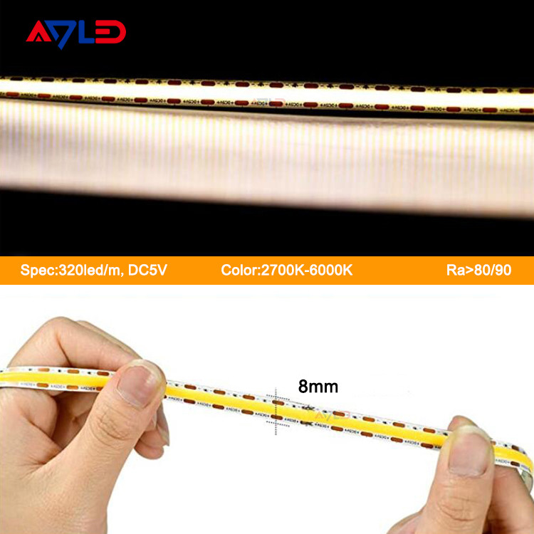 Warm/Nature/Cool White 320LEDS/M DC5V COB LED Strip Linear Ribbon High Density