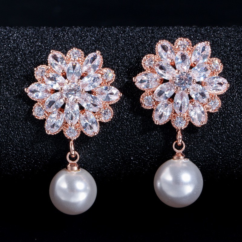 CZ earrings Brass setting zircon stud earrings hip hop bling blilng jewelry earrings necklace jewelry set