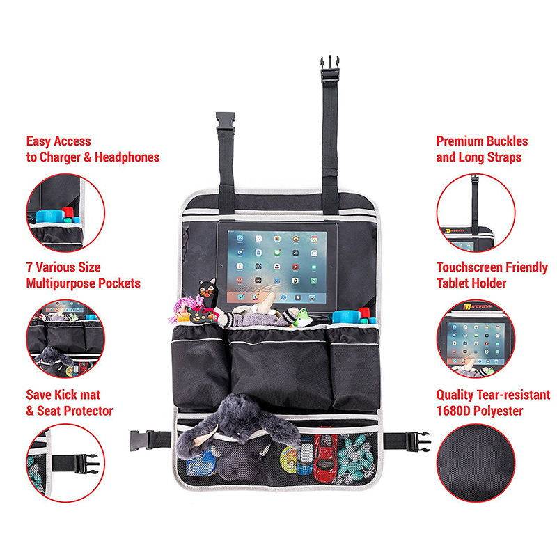 Tear Resistant Car Behind Seat Organizer With Touchscreen Friendly Tablet Holder