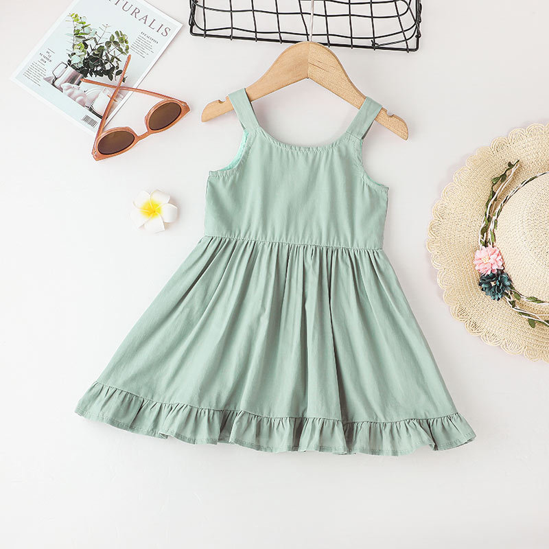 Summer Children'S Clothing Baby Girls Suspender Dress Solid Color