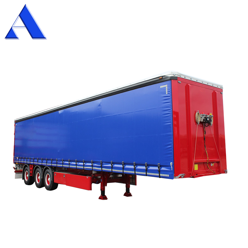 11R22.5 Tire 3 Axle PVC Curtain Side Shipping Container Shandong 40ft Van Box Semi Trailer with Standard 28Ton Landing Gear