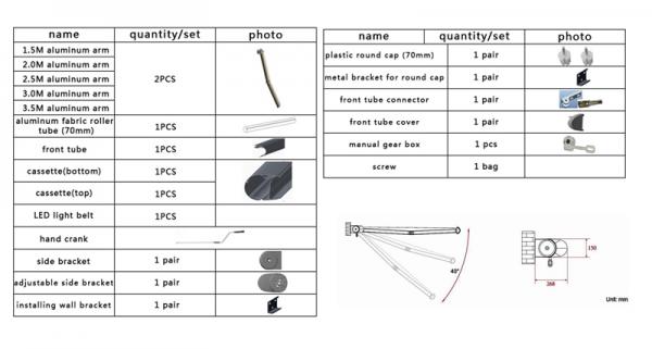 Retractable Full Cassette Electric Awning With Remote Control LED Light