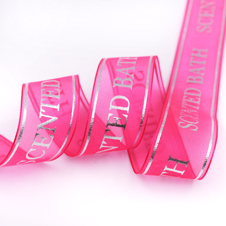 Gold Printed Organza Ribbon , Double Face Type Organza Wedding Ribbon
