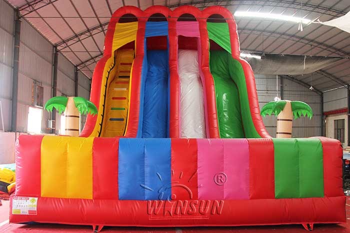Four Lane Inflatable Dry Slide , Beautiful Rainbow Huge Blow Up Slide