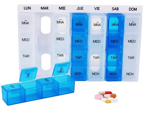 28 compartment column shape plastic pill storage box with pill crush box, Conventional eco-friendly 4 grids plastic trav