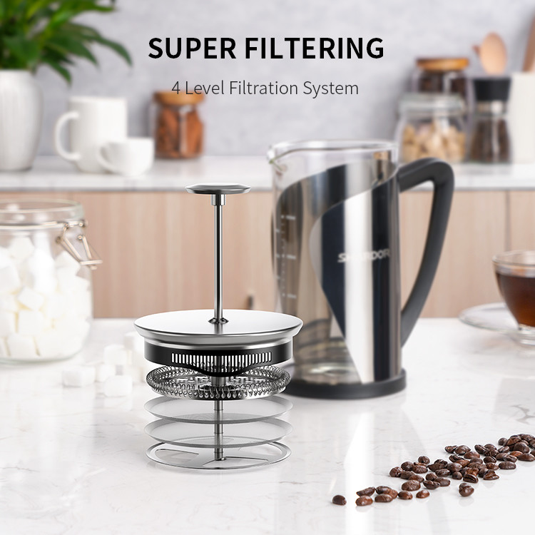 Stainless Steel Insulated Large French Press Coffee Maker Travel Camping Classic Glass Tea