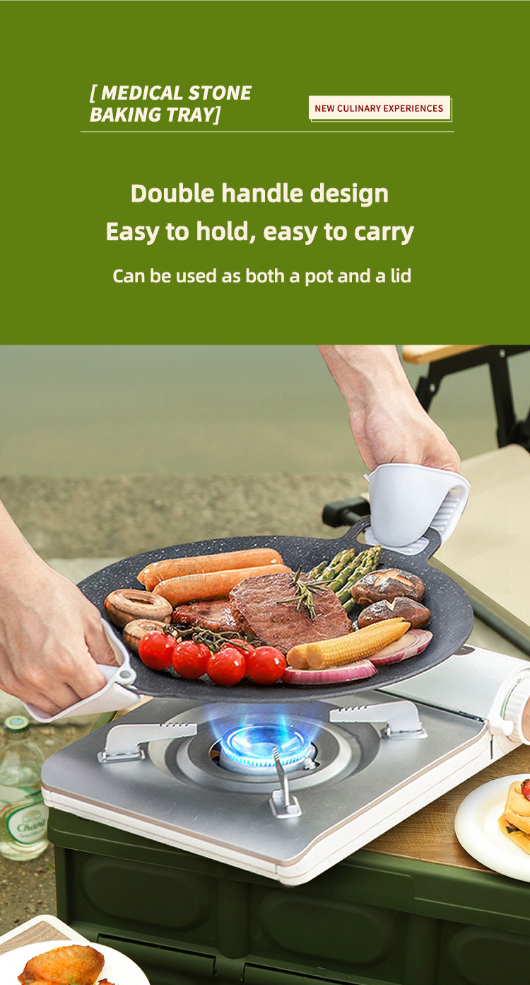 Non Stick Cast Iron Camping Round Frying Pan Pre Seaoned For Outdoor And Kitchen