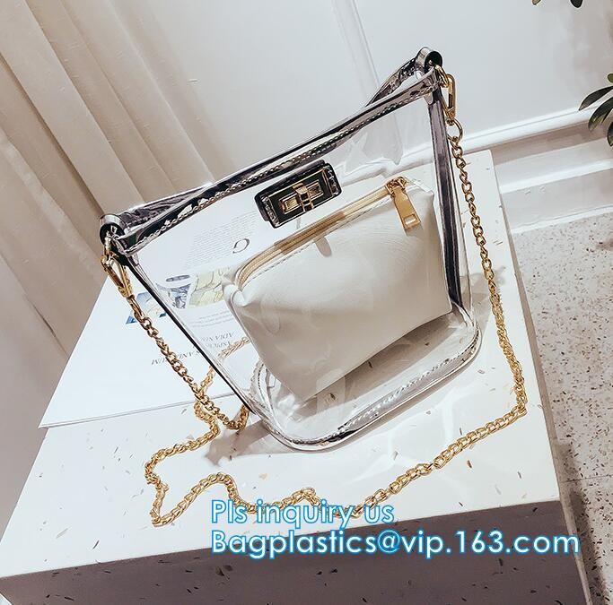 Transparent conference eco shopping bag, shopping pvc bag with custom print, shopping square bottom portable clear PVC p