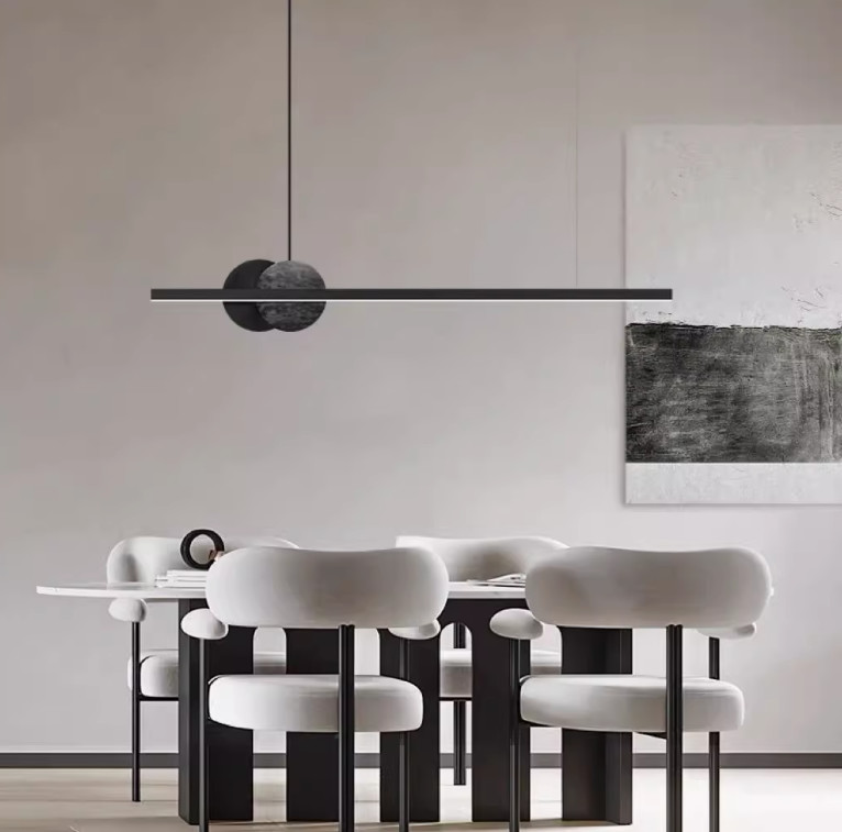 Restaurant chandelier one word long strip modern simple light luxury minimalist designer marble one word long strip lamp