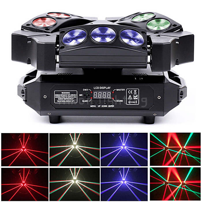 Home Party 3x3 9pcs 12w RGBW 4in1 Mini LED Spider Beam DMX Wash Moving Lights
