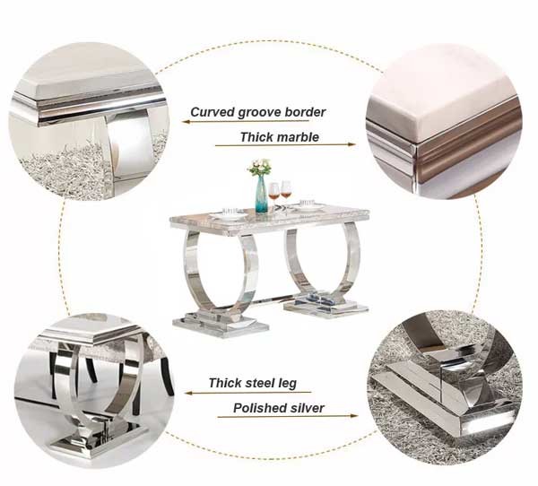 Marble Luxury Dining Table And Chairs 6 People Restaurant Stainless Steel Dining Tables