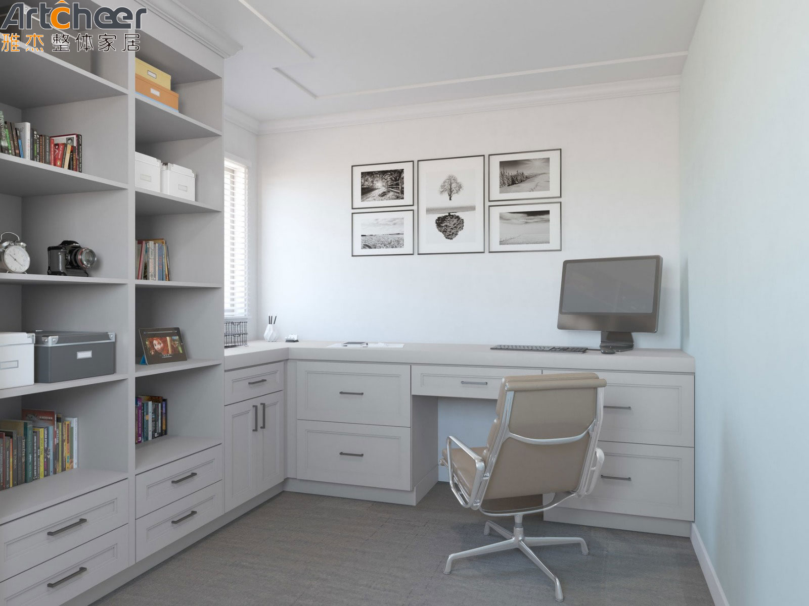 Modern White Shaker Kitchen Cabinets With Laminated Half Bullnose Countertop Edging