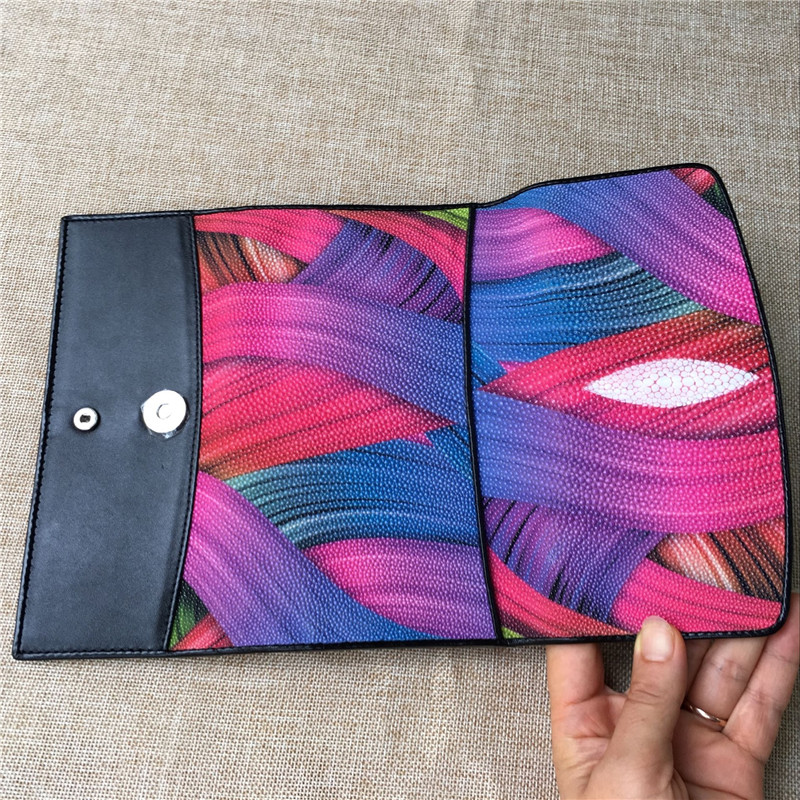 Thailand Authentic Stingray Skin Women's Card Holders Wallet Genuine Leather Female Coin Pocket Lady Large Clutch Purse
