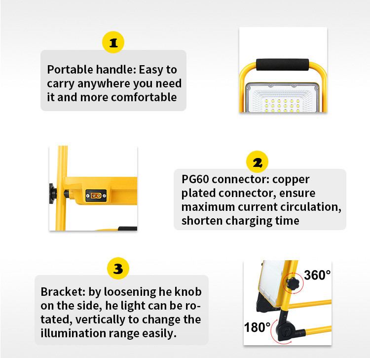 Outdoor Rechargeable LED Work Light 144w SMD High Lumen Strobe IP65