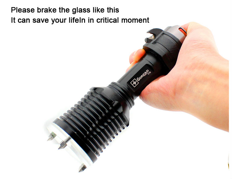 Y70 High bright rechargeable diving flashlight with lifesaving hammer and seat belt cutter
