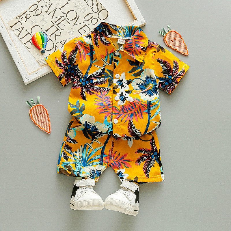 Floral Print 2023 New Beach Style Wholesale Summer baby clothes boy Formal Fashion short sleeve Shirt kids boy summer cl