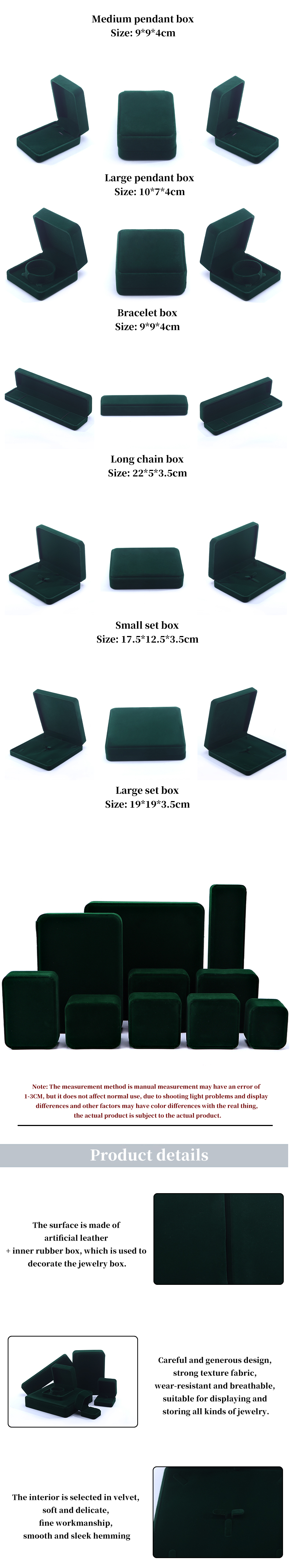 Customer's Logo Green Velvet Jewelry Box for Necklace Stud Earrings Bracelet Packaging