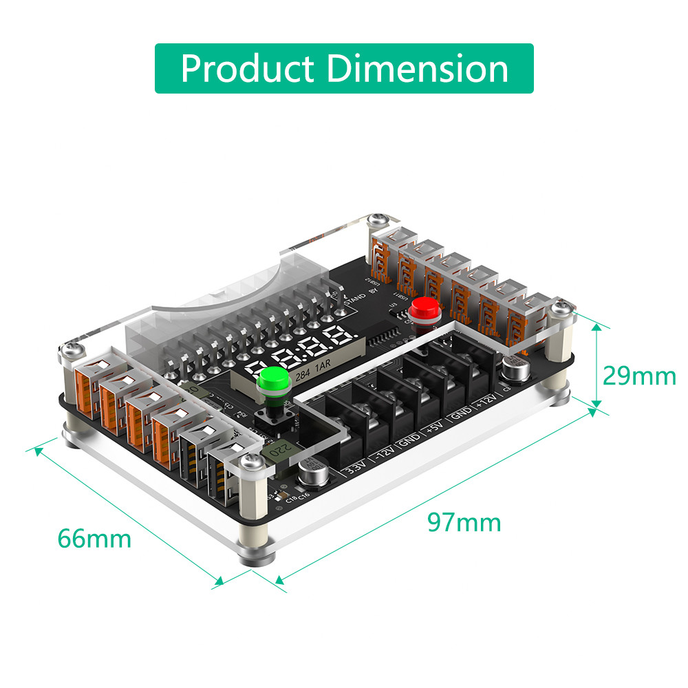 ATX Power Supply Breakout Board And Acrylic Case Kit With 3.3V, 5V, 12V,-12V Output Voltage