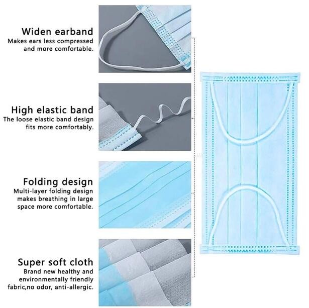Factory Price Medical Disposable Face Mask, 3ply, ear loop, Blue, oridinary