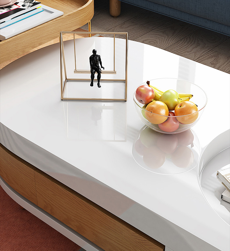 White Marble Top Coffee Table Multifunctional Oval Marble Coffee Table
