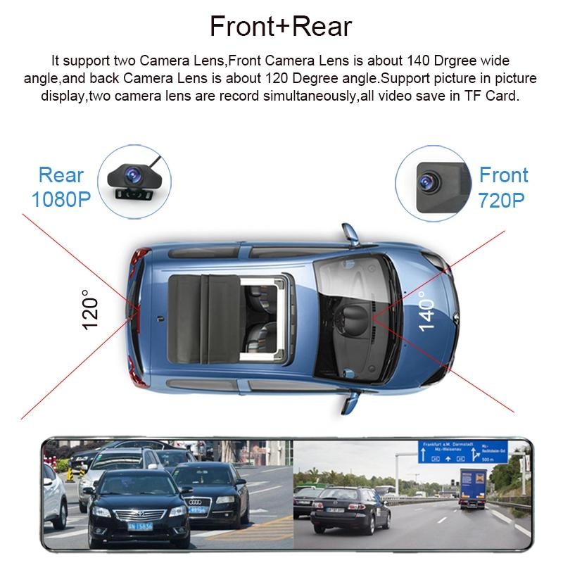 Rearview Mirror Car DVR Motion Activated Dashcam Video Recorder FHD1080P Dual Lens