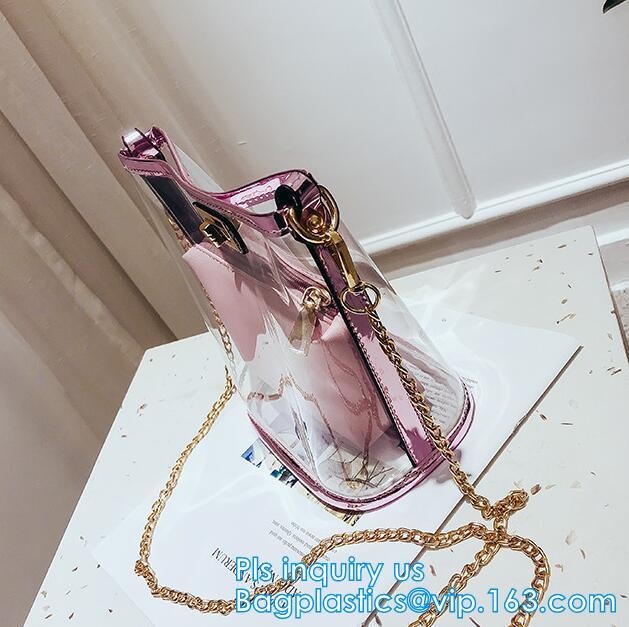 Transparent conference eco shopping bag, shopping pvc bag with custom print, shopping square bottom portable clear PVC p
