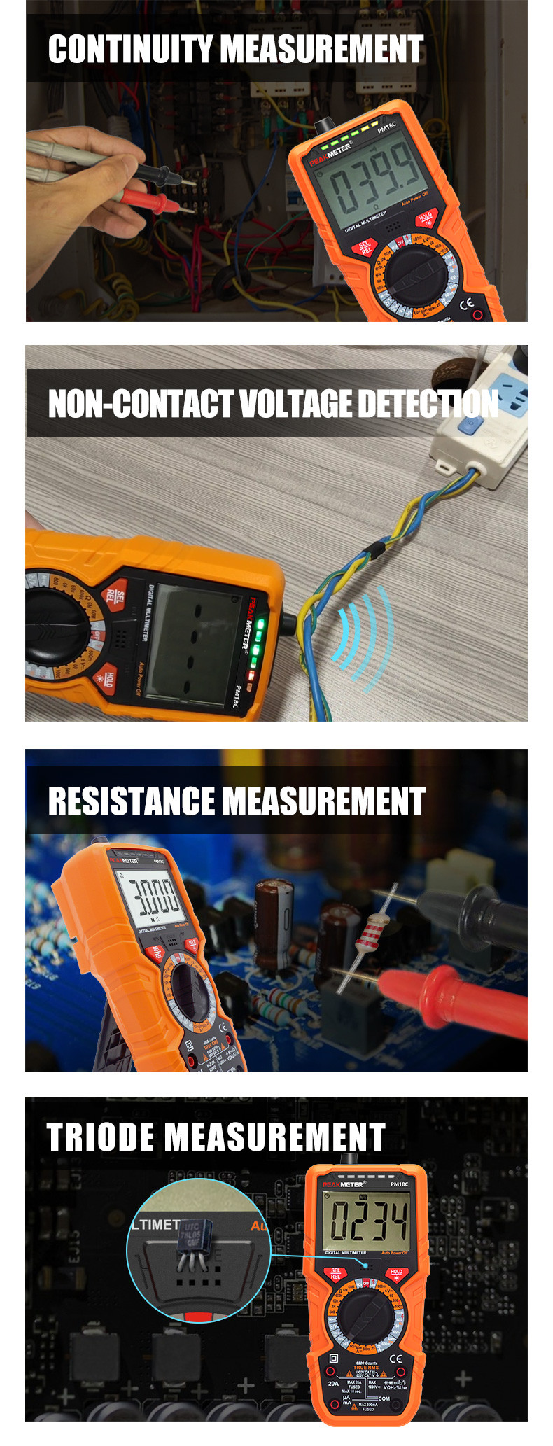PM18C High Performance Digital Multimeter with AC/DC Voltage, Current Measurement Electrical Tester