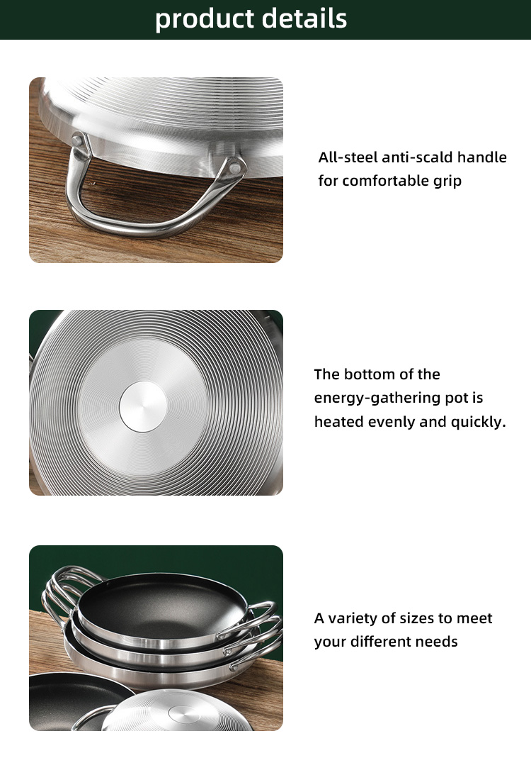 Thickened Kitchen Wok Pan Aluminium Non Stick Coated Double Ear With Steel Handles
