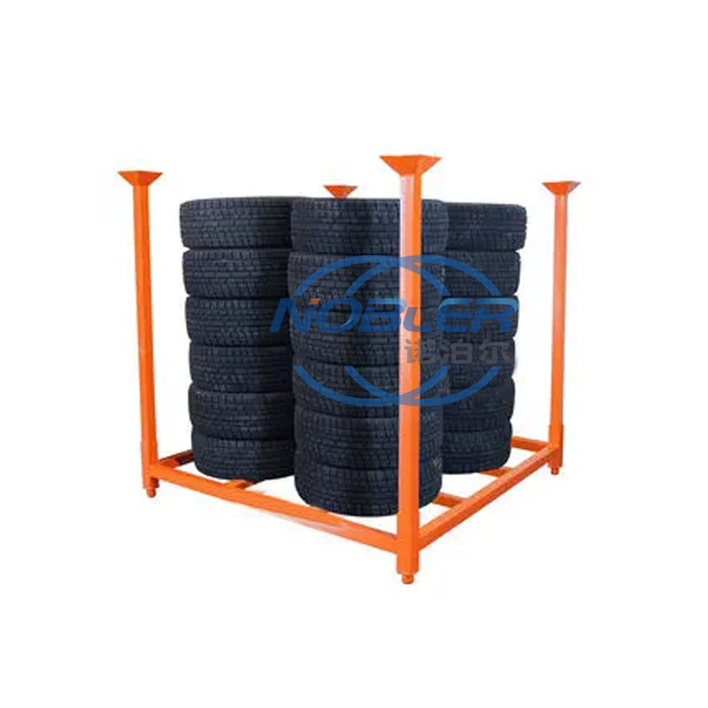Customized Collapsible Orange Tire Storage Rack Shelves Foldable Metal Stackable
