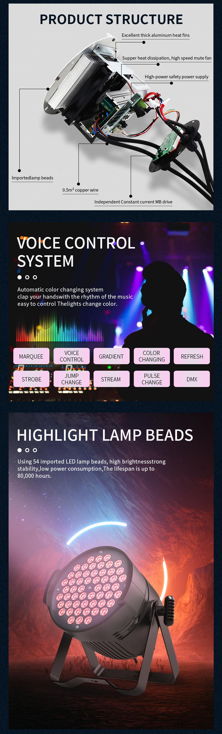 54*3w LED Par Light for Stage Lighting Controlled by DMX and AC100-240V Input Voltage