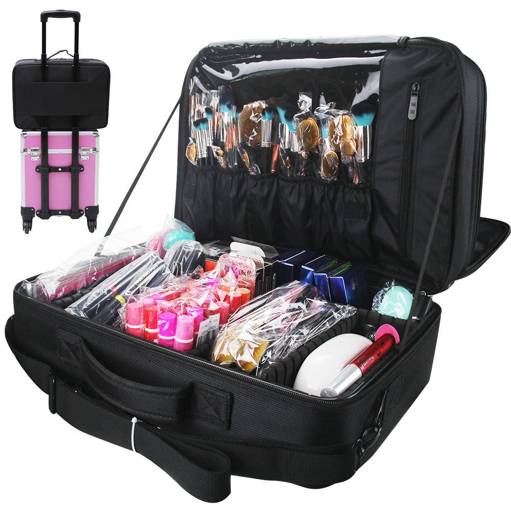 Adjustable Dividers Nylon Cosmetic Organizer Travel Case With Mirror