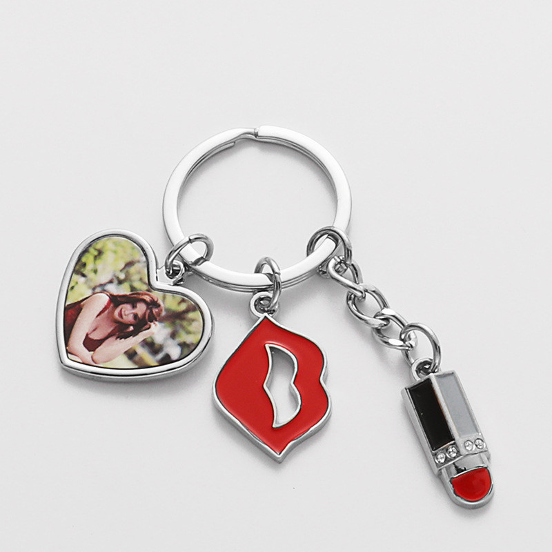 Stylish Key Ring Sublimation Blank Couple Keychain With Lipstick Lips Heart For Gifts