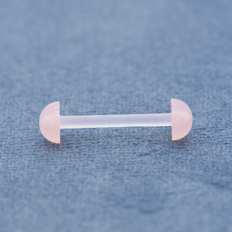 Double Pink Dome Flat Bottom Tongue Ring Piercing Acrylic 14G 16mm