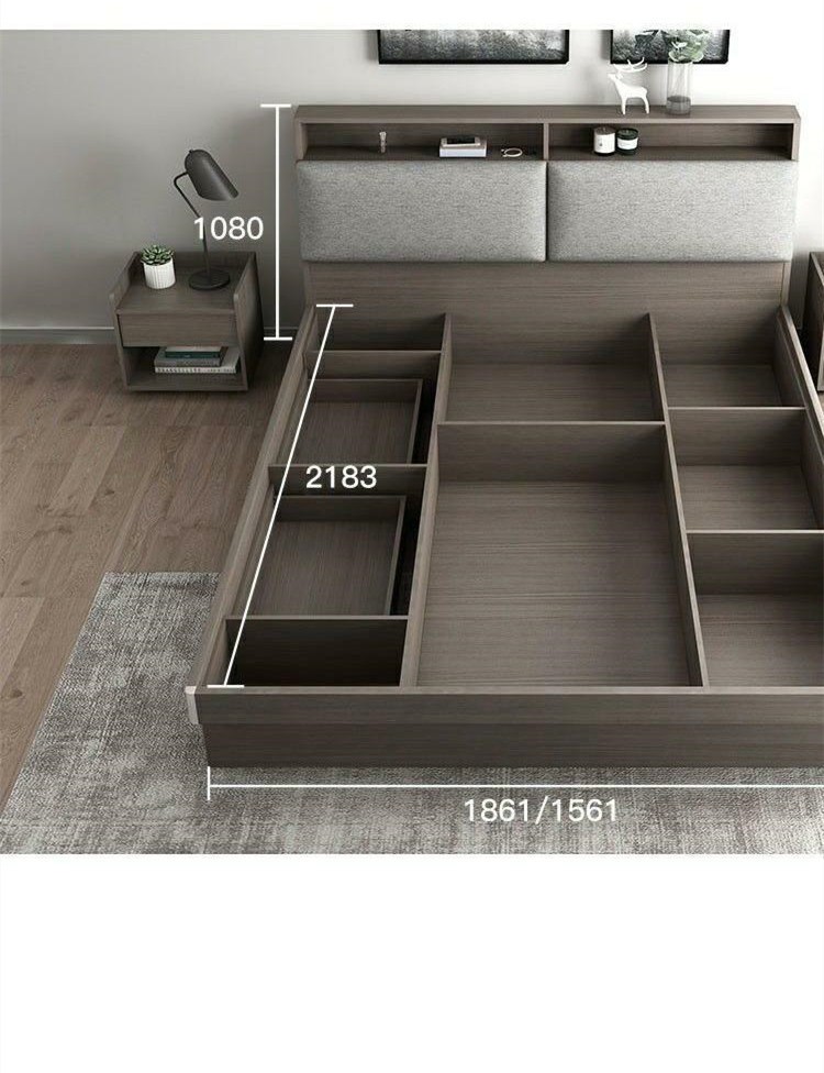 Wooden Frame Leather Headboard Bed With Nightstands Home Hotel Room Furniture