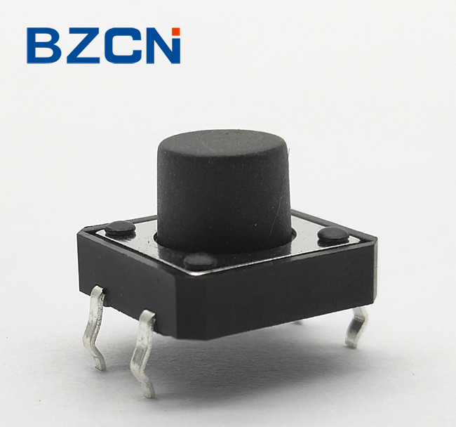 Black Momentary 12mm Tactile Switch High Operation Force With 50mA Rating