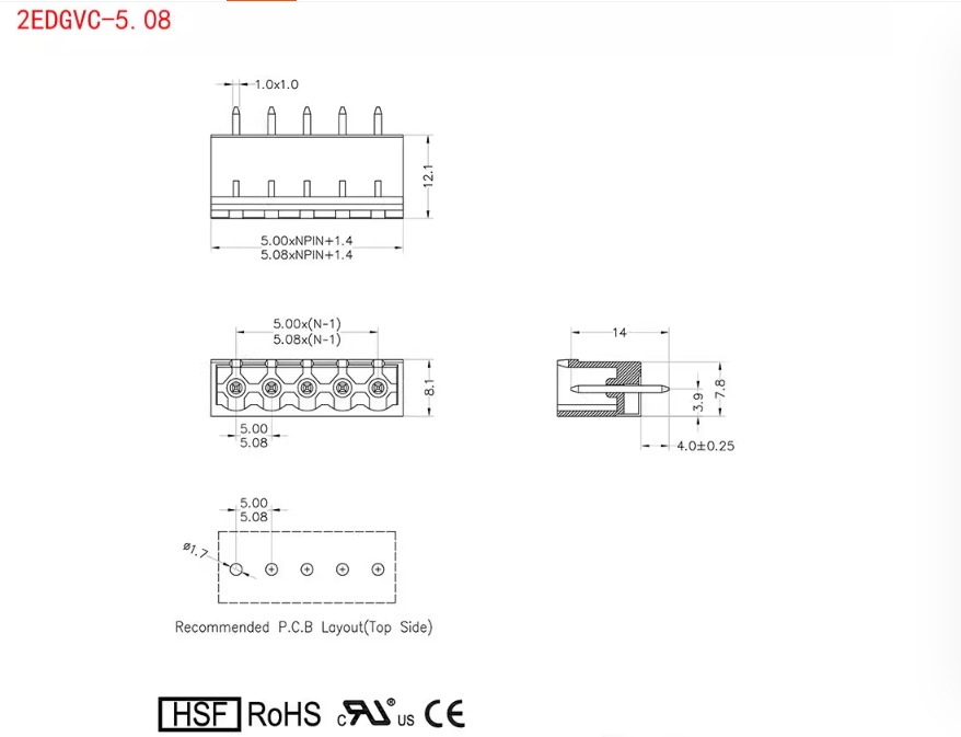 2EDGR-5.08MM 2p-12Pin Terminal Block Connector 2EDGV 2EDGVC 2EDGRC 2EDGR-5.08 Match to 2EDGK-5.08