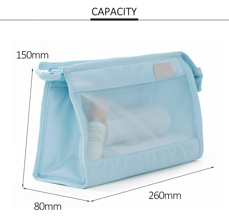 Eco-Friendly Promotional Zipper Transparent Polyester Mesh Cosmetic Bag